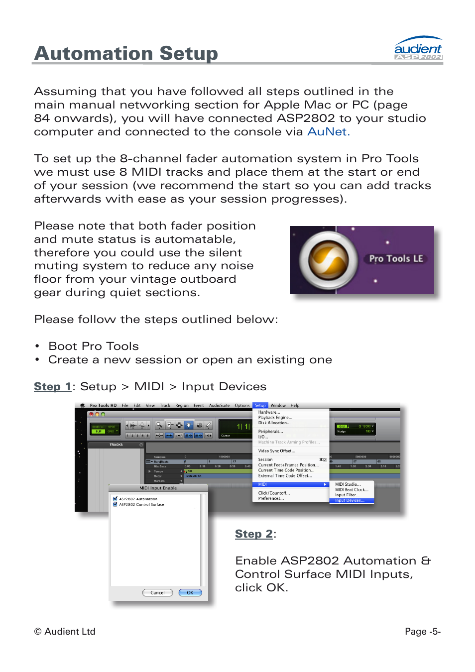 Automation setup | Audient ASP8024 Dual Layer Control Module User Manual | Page 5 / 42