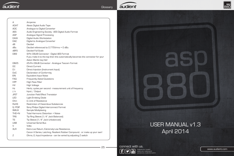 Glossary, Connect with us | Audient ASP880 User Manual | Page 15 / 15