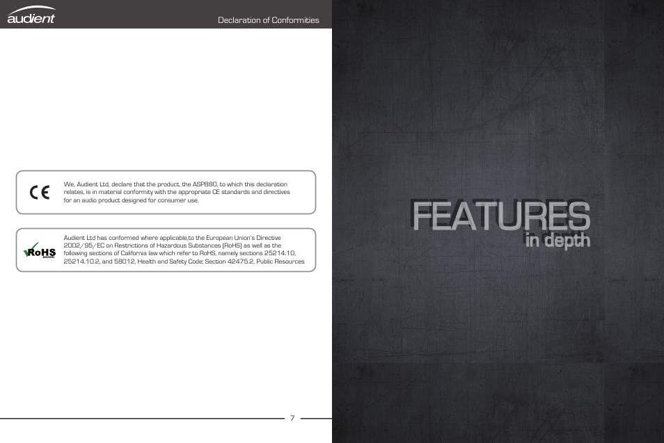 Declaration of conformities, Features | Audient ASP880 User Manual | Page 6 / 15