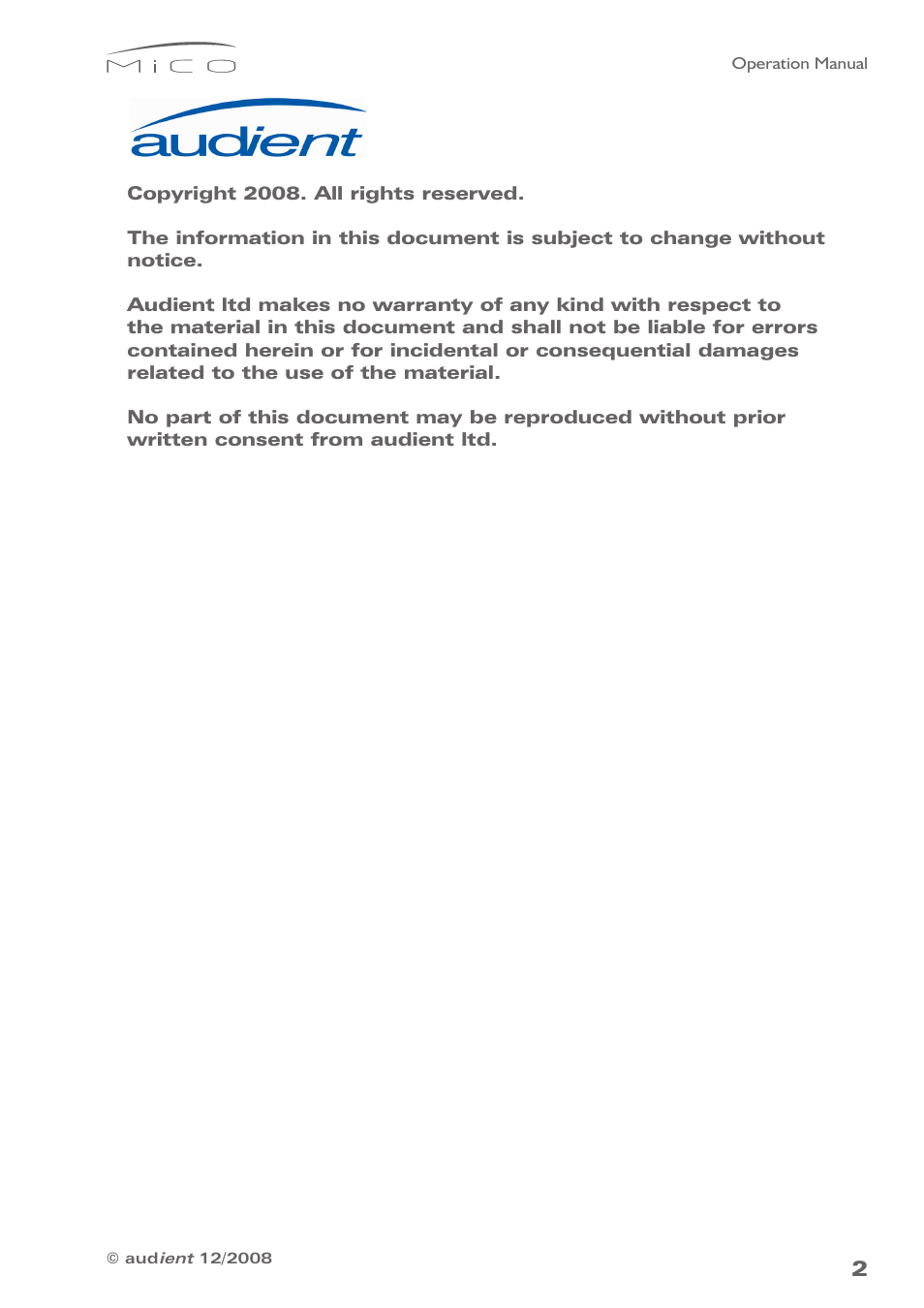 Audient MiCO Dual Microphone Preamplifier User Manual | Page 2 / 11