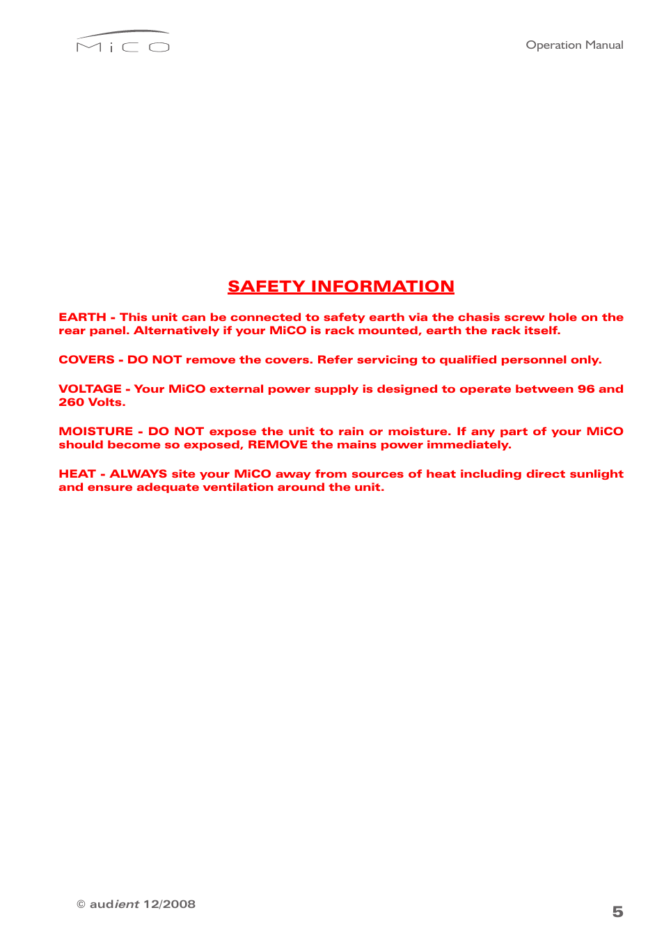 Safety information | Audient MiCO Dual Microphone Preamplifier User Manual | Page 5 / 11