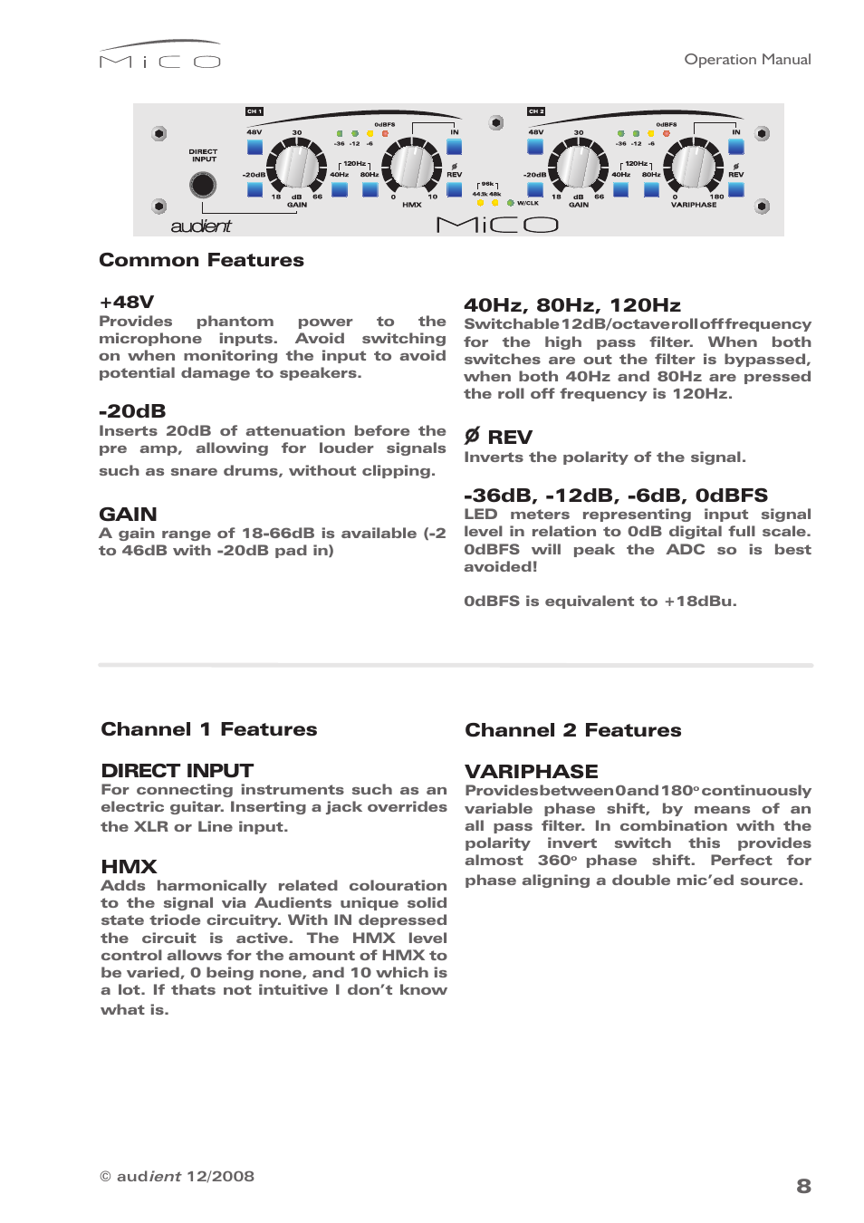 Audient MiCO Dual Microphone Preamplifier User Manual | Page 8 / 11