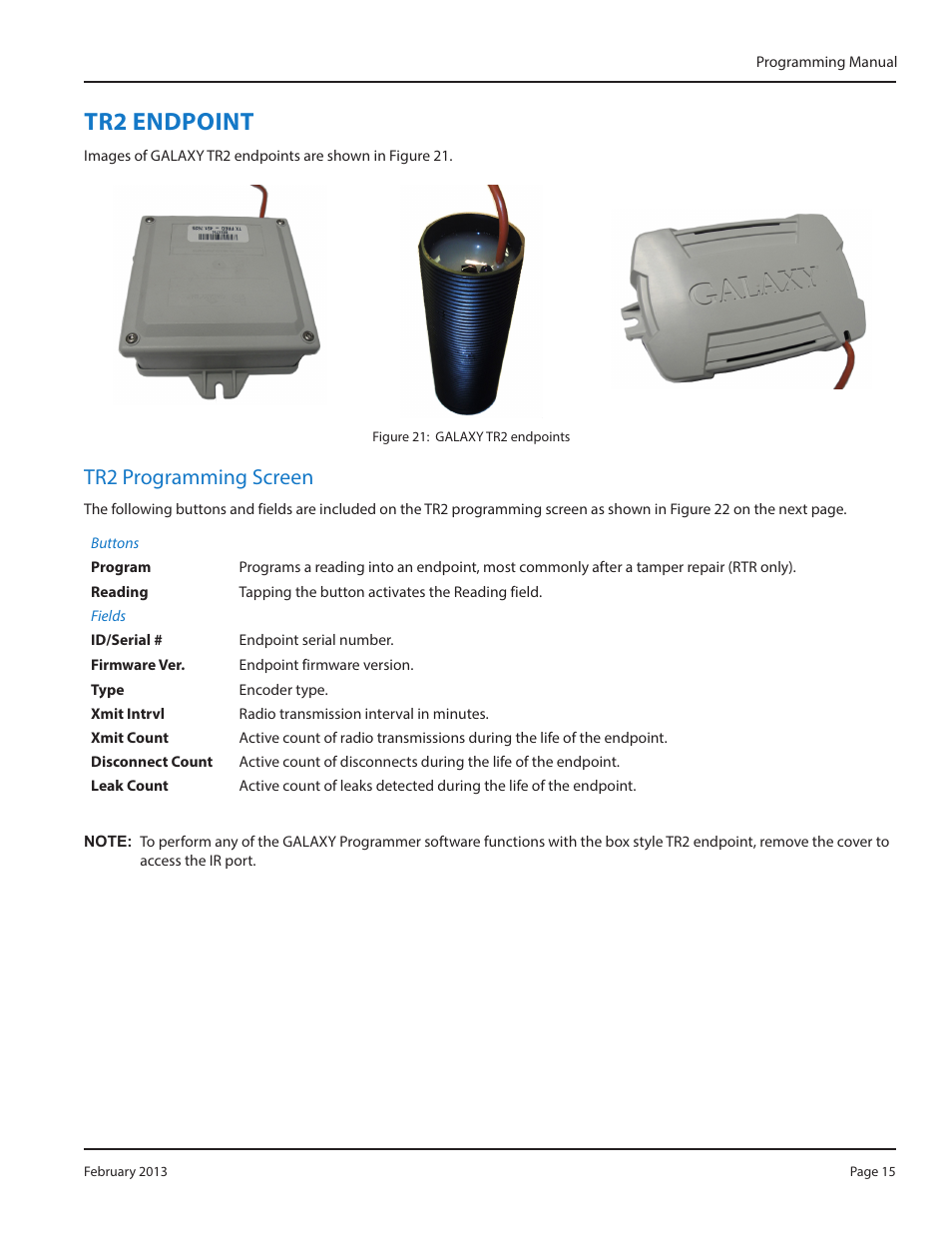 Tr2 endpoint, Tr2 programming screen, Tr2 endpoint 15 | Tr2 programming screen 15 | Badger Meter GALAXY User Manual | Page 15 / 28