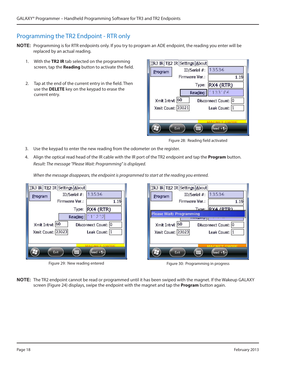 Programming the tr2 endpoint - rtr only, Programming the tr2 endpoint - rtr only 18 | Badger Meter GALAXY User Manual | Page 18 / 28