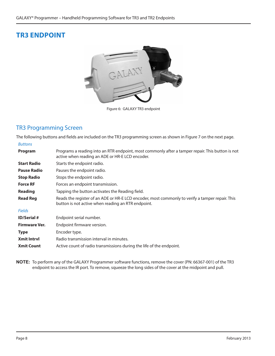 Tr3 endpoint, Tr3 programming screen, Tr3 endpoint 8 | Tr3 programming screen 8 | Badger Meter GALAXY User Manual | Page 8 / 28