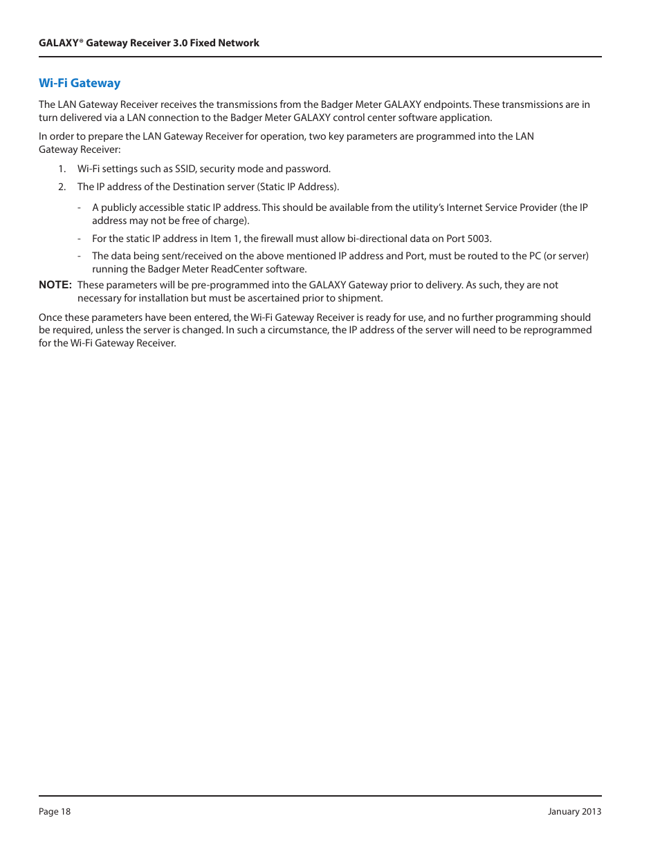 Wi-fi gateway | Badger Meter GALAXY User Manual | Page 18 / 20