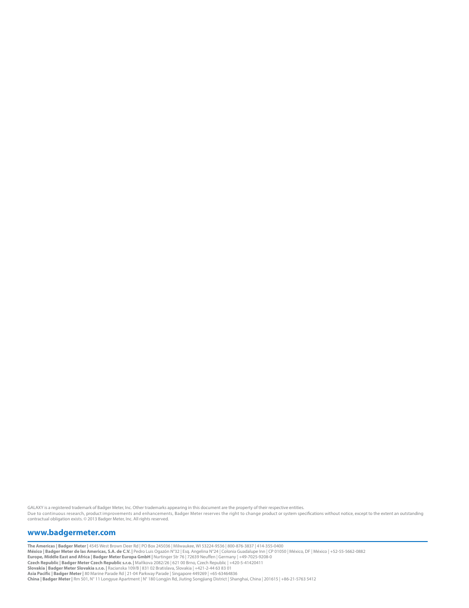 Badger Meter GALAXY User Manual | Page 20 / 20