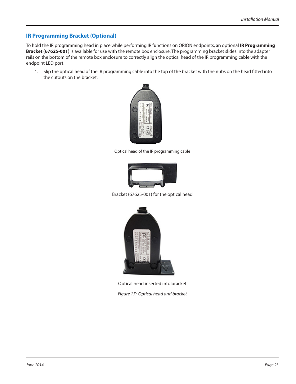 Ir programming bracket (optional) | Badger Meter ORION Classic (CE) User Manual | Page 23 / 32