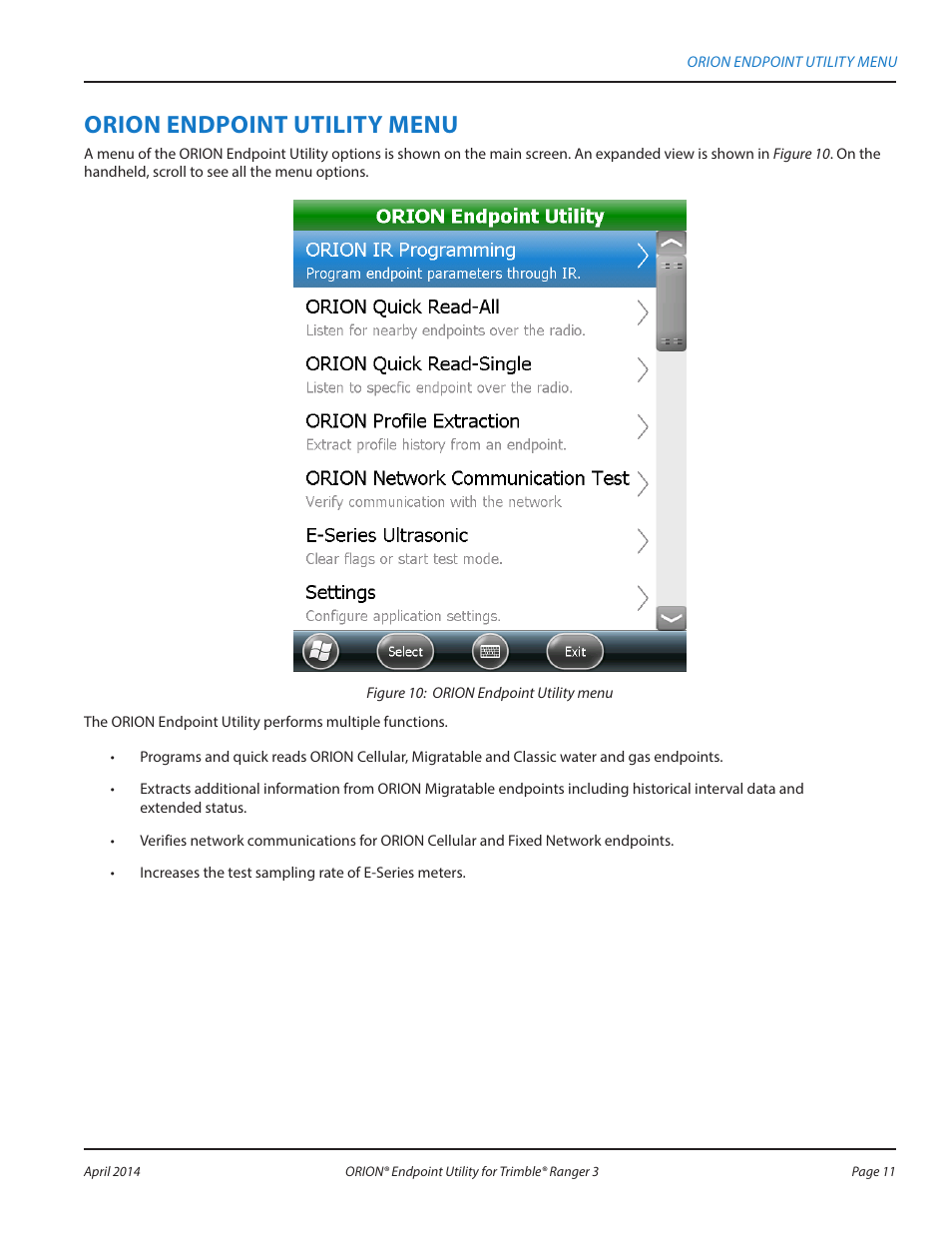 Orion endpoint utility menu | Badger Meter ORION Classic (CE) User Manual | Page 11 / 80