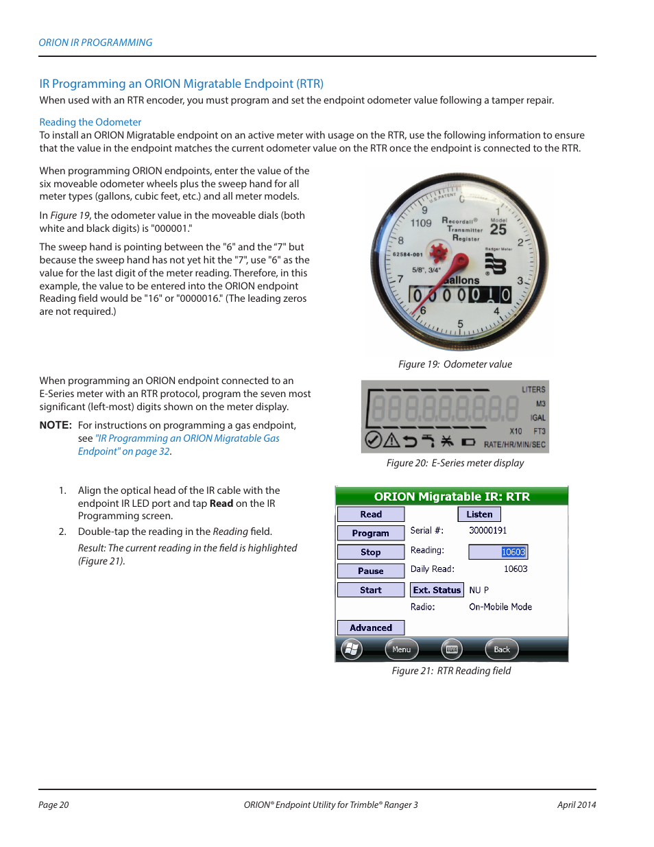 Ir programming an orion migratable endpoint (rtr) | Badger Meter ORION Classic (CE) User Manual | Page 20 / 80