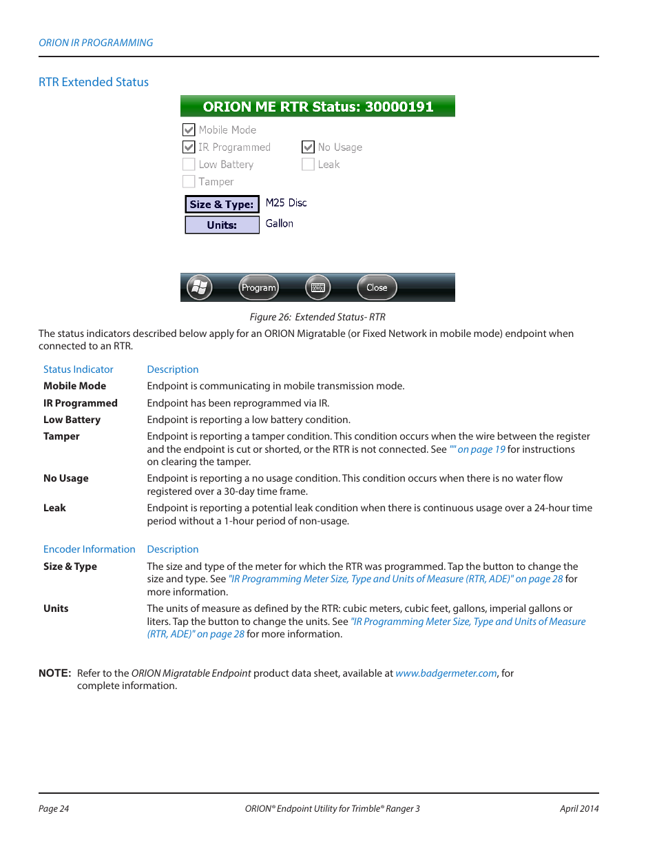 Rtr extended status | Badger Meter ORION Classic (CE) User Manual | Page 24 / 80