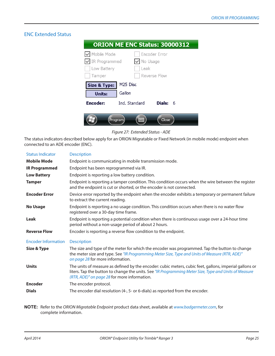 Enc extended status | Badger Meter ORION Classic (CE) User Manual | Page 25 / 80