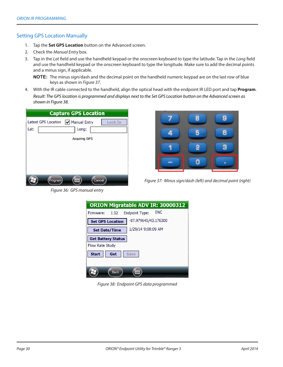 Setting gps location manually | Badger Meter ORION Classic (CE) User Manual | Page 30 / 80