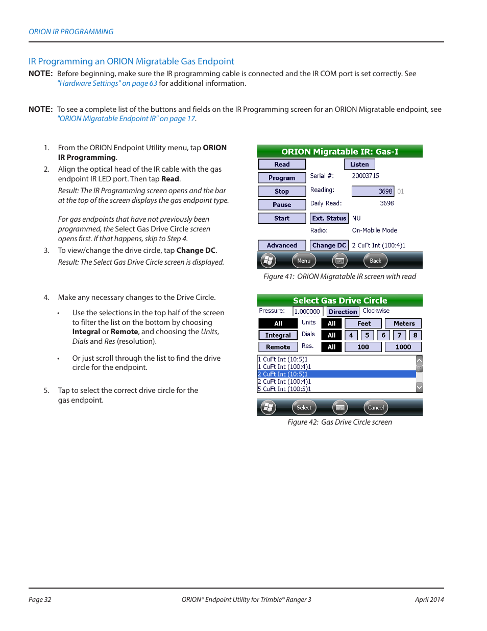 Ir programming an orion migratable gas endpoint | Badger Meter ORION Classic (CE) User Manual | Page 32 / 80