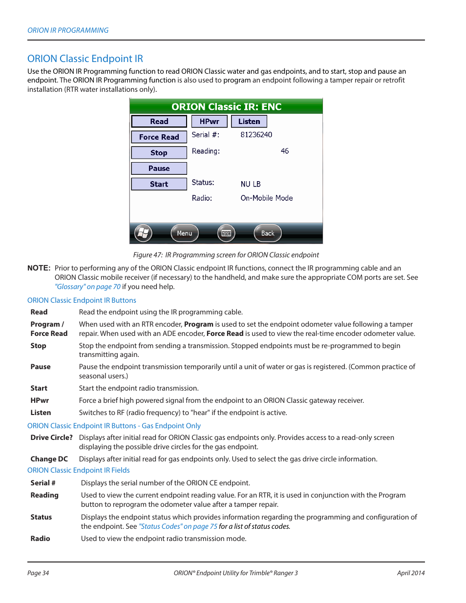 Orion classic endpoint ir | Badger Meter ORION Classic (CE) User Manual | Page 34 / 80