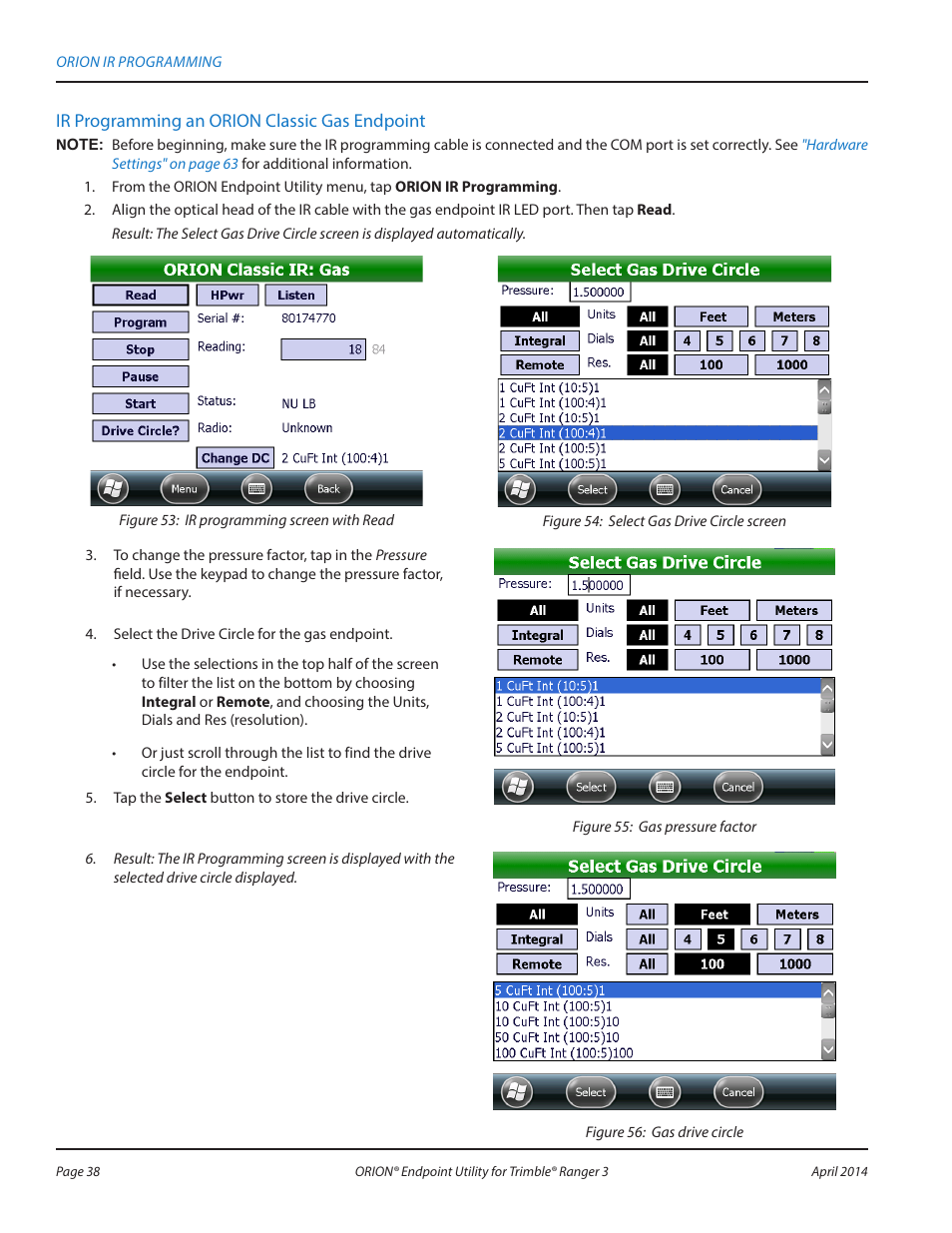 Ir programming an orion classic gas endpoint | Badger Meter ORION Classic (CE) User Manual | Page 38 / 80
