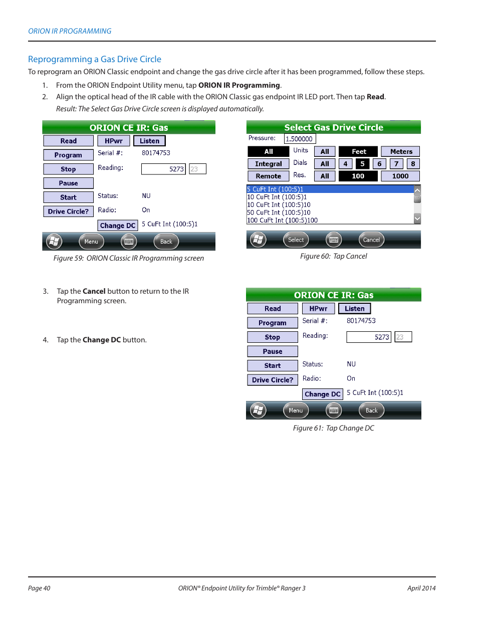 Reprogramming a gas drive circle | Badger Meter ORION Classic (CE) User Manual | Page 40 / 80