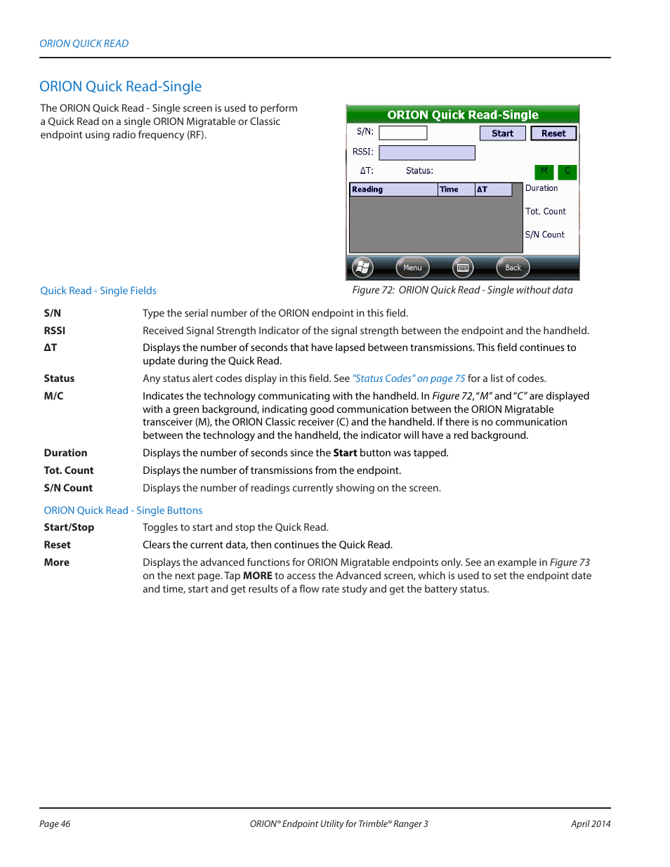 Orion quick read-single, Tion, see | Badger Meter ORION Classic (CE) User Manual | Page 46 / 80