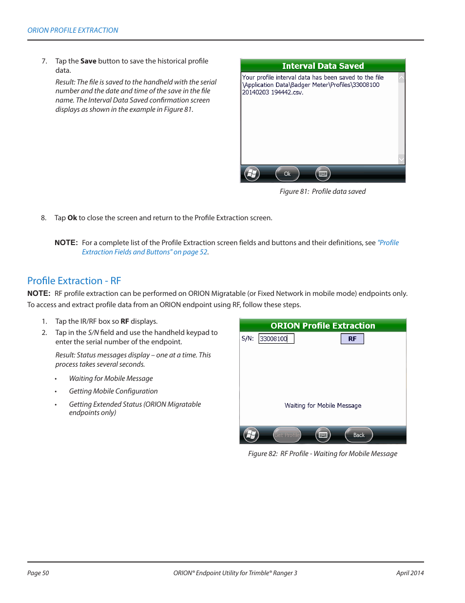 Profile extraction - rf | Badger Meter ORION Classic (CE) User Manual | Page 50 / 80