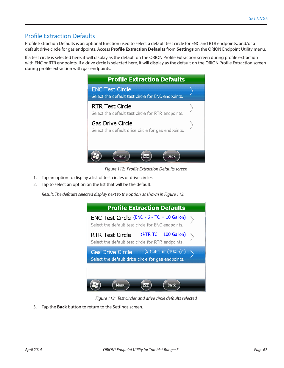 Profile extraction defaults | Badger Meter ORION Classic (CE) User Manual | Page 67 / 80