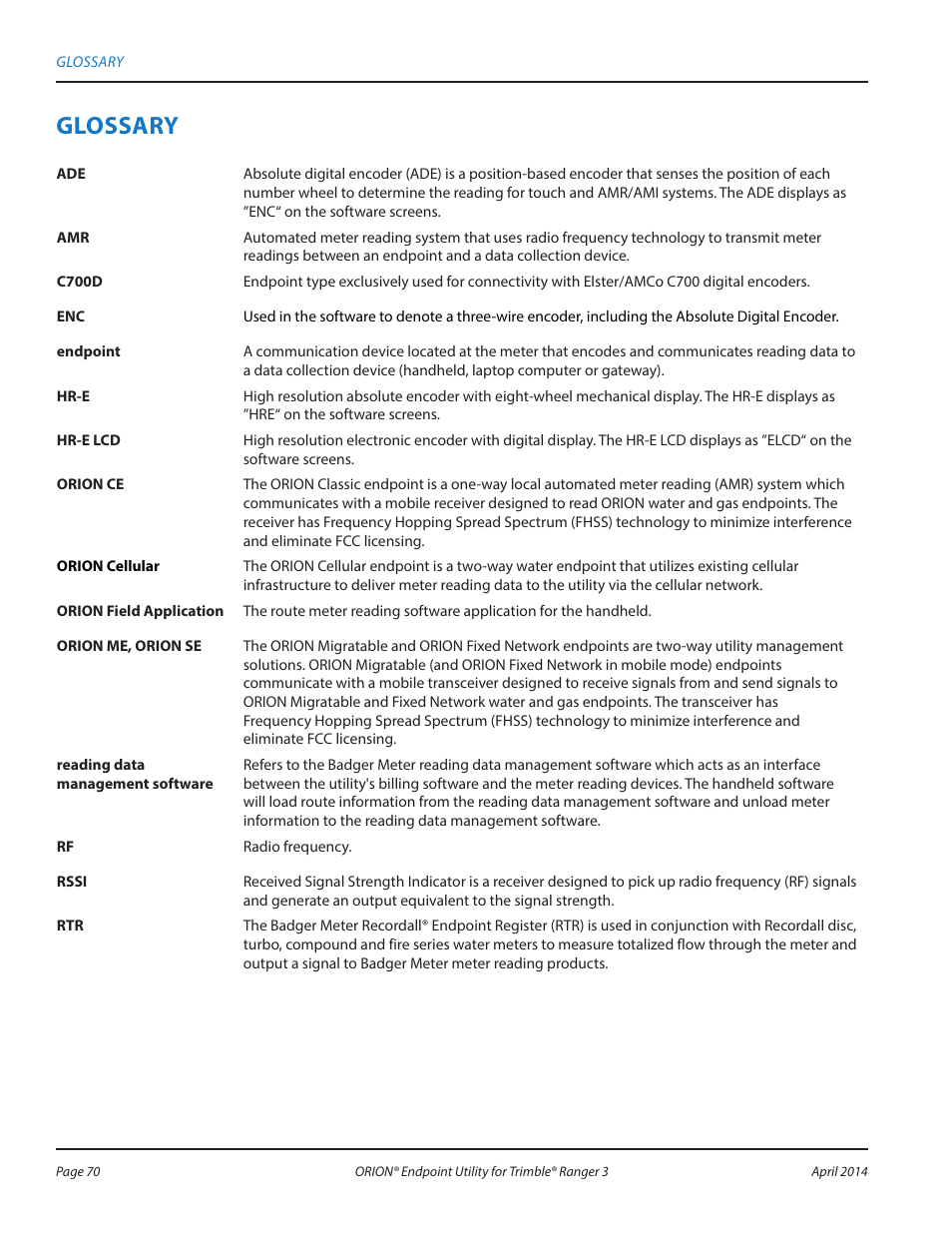 Glossary, If y | Badger Meter ORION Classic (CE) User Manual | Page 70 / 80