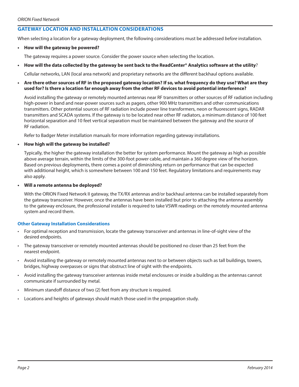 Badger Meter ORION Fixed Network (SE) User Manual | Page 2 / 4