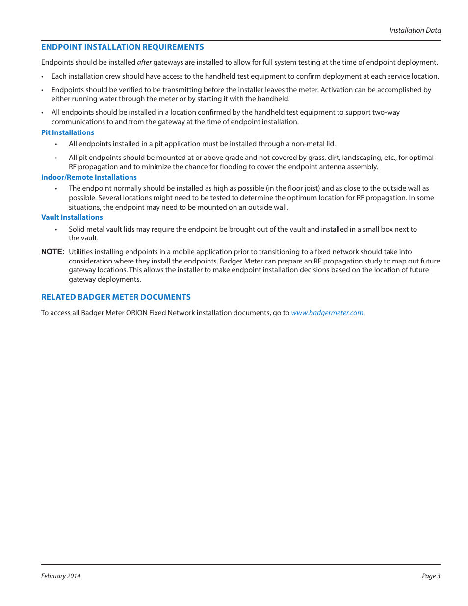 Badger Meter ORION Fixed Network (SE) User Manual | Page 3 / 4