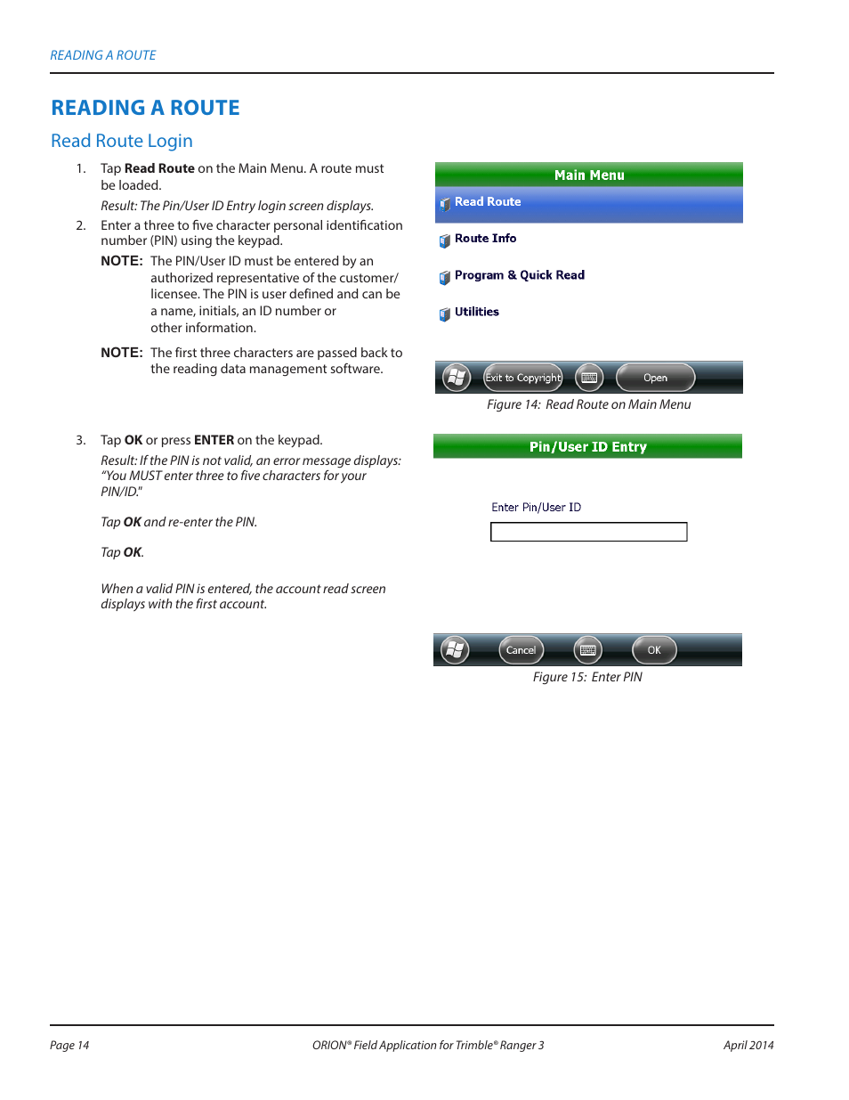 Reading a route, Read route login | Badger Meter ORION AMR/AMI Hardware Solutions for Gas Utilities User Manual | Page 14 / 96