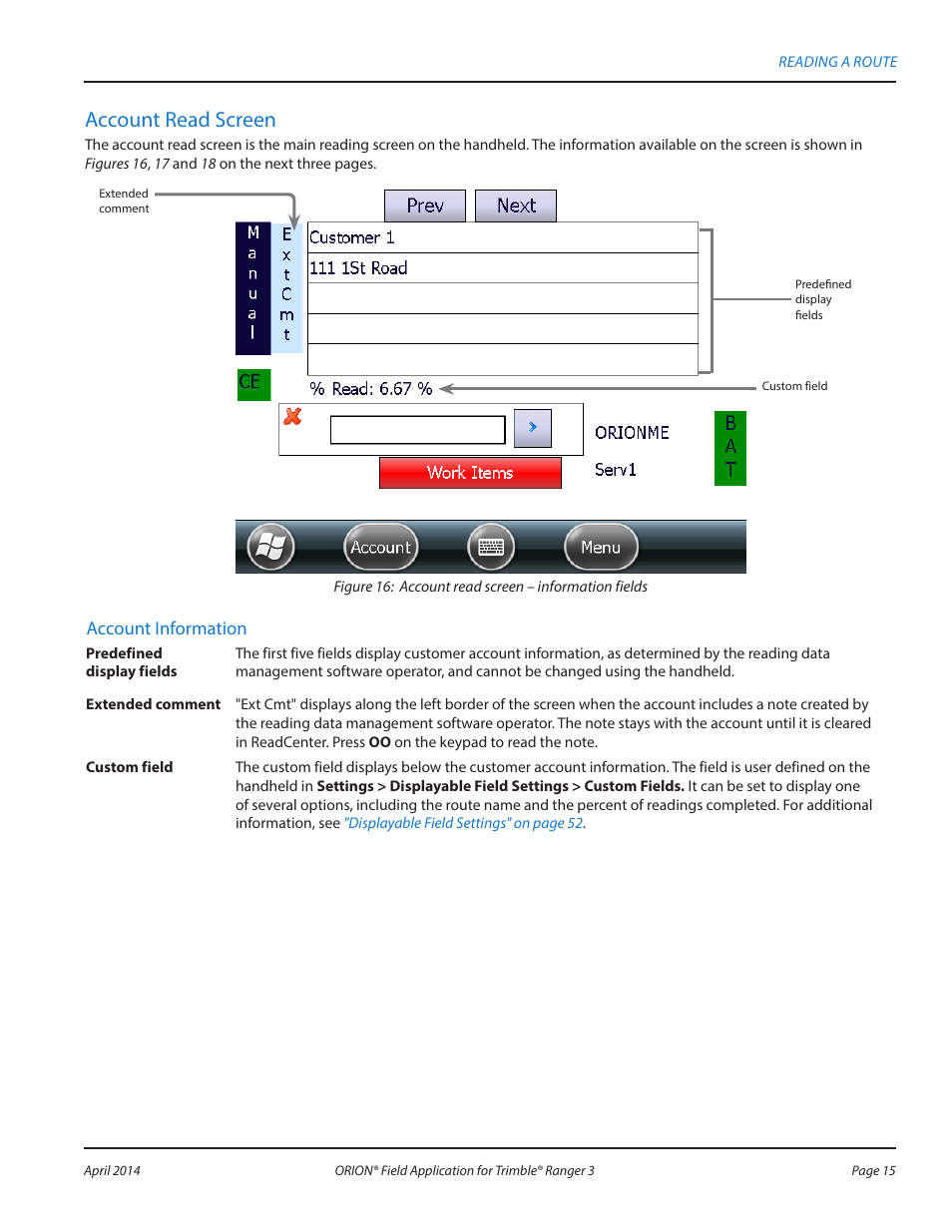 Account read screen | Badger Meter ORION AMR/AMI Hardware Solutions for Gas Utilities User Manual | Page 15 / 96