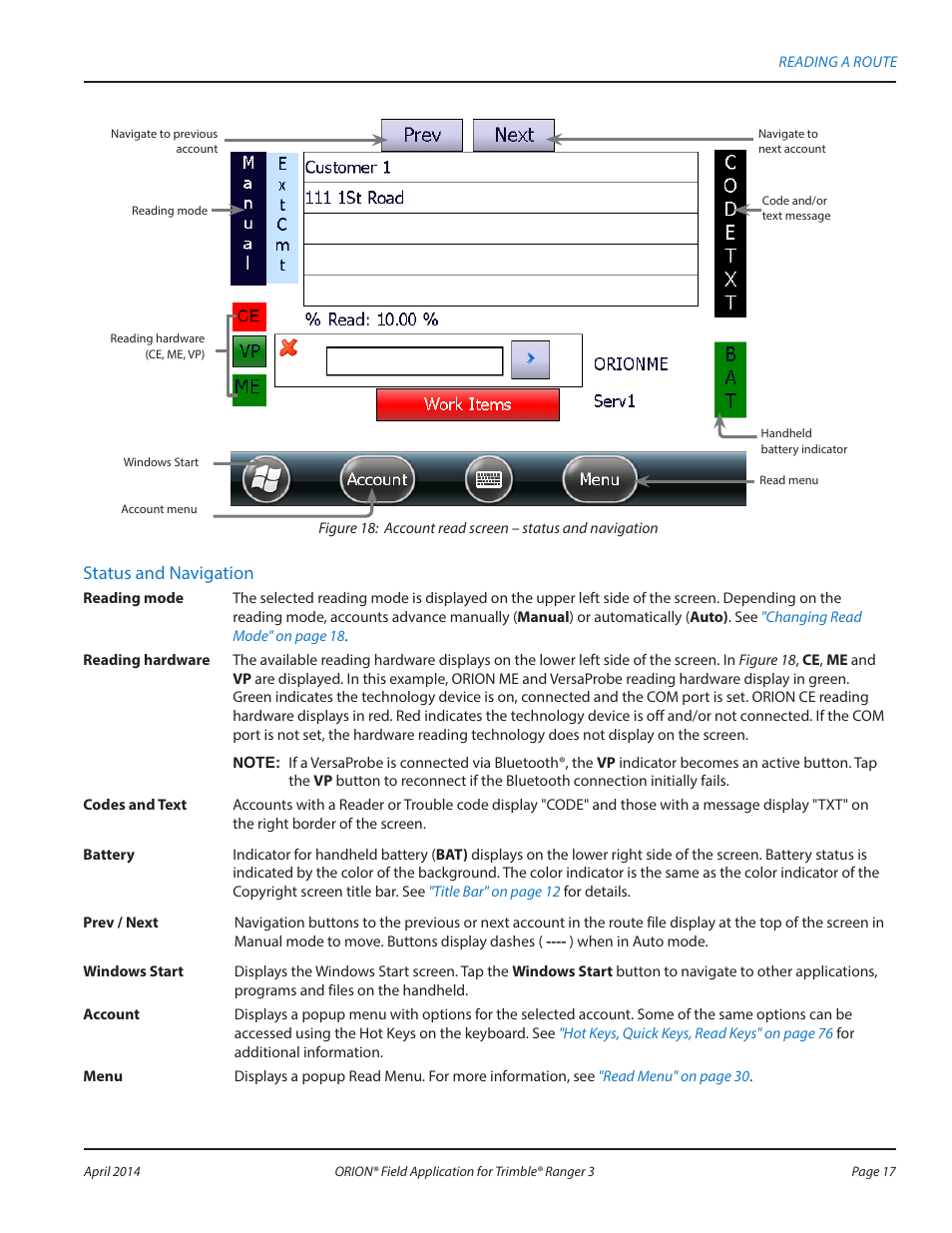 Status and navigation | Badger Meter ORION AMR/AMI Hardware Solutions for Gas Utilities User Manual | Page 17 / 96