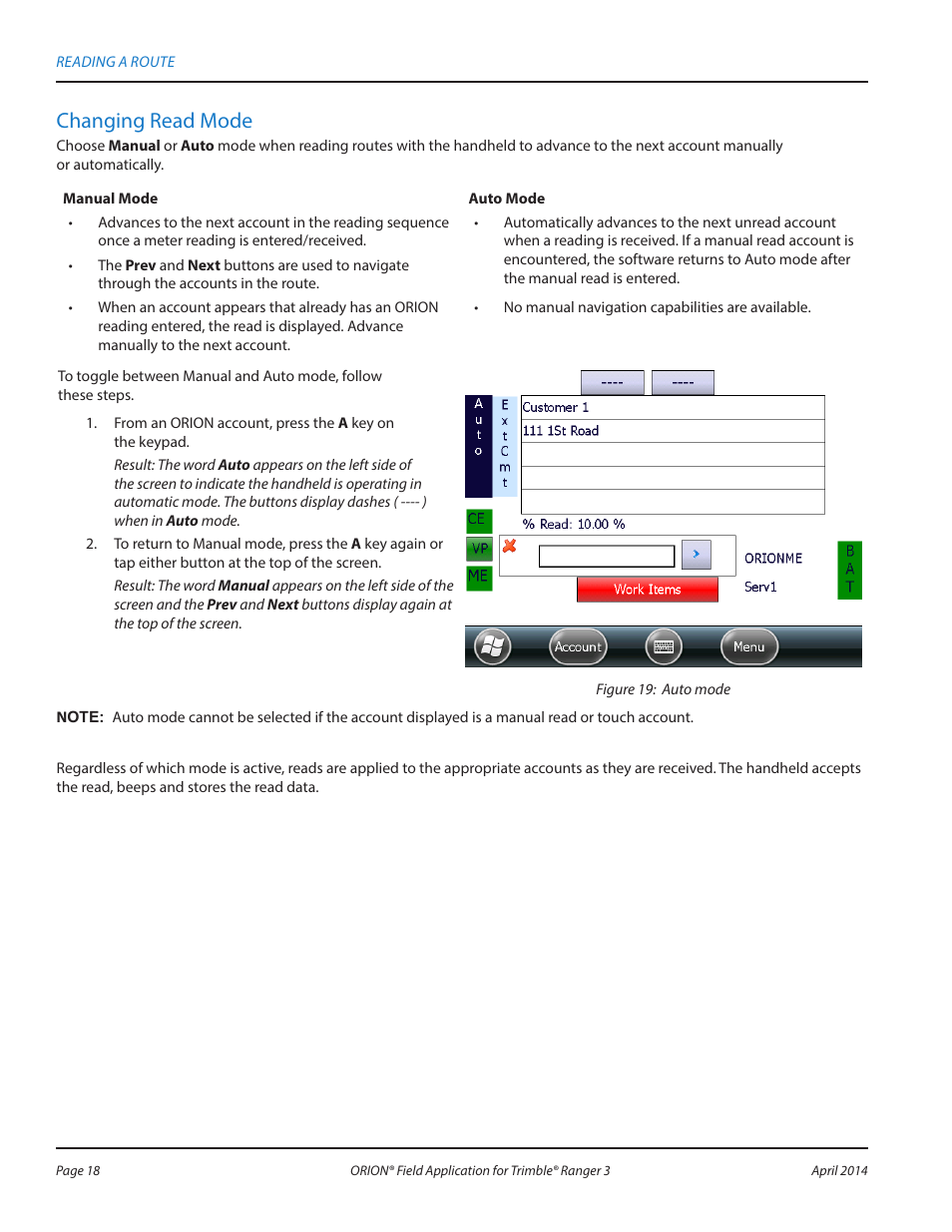 Changing read mode, Changing read | Badger Meter ORION AMR/AMI Hardware Solutions for Gas Utilities User Manual | Page 18 / 96