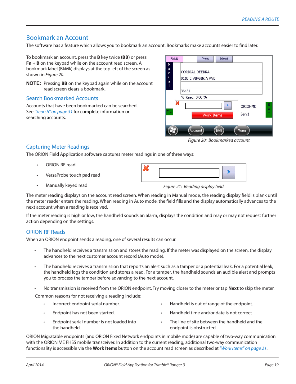 Bookmark an account | Badger Meter ORION AMR/AMI Hardware Solutions for Gas Utilities User Manual | Page 19 / 96