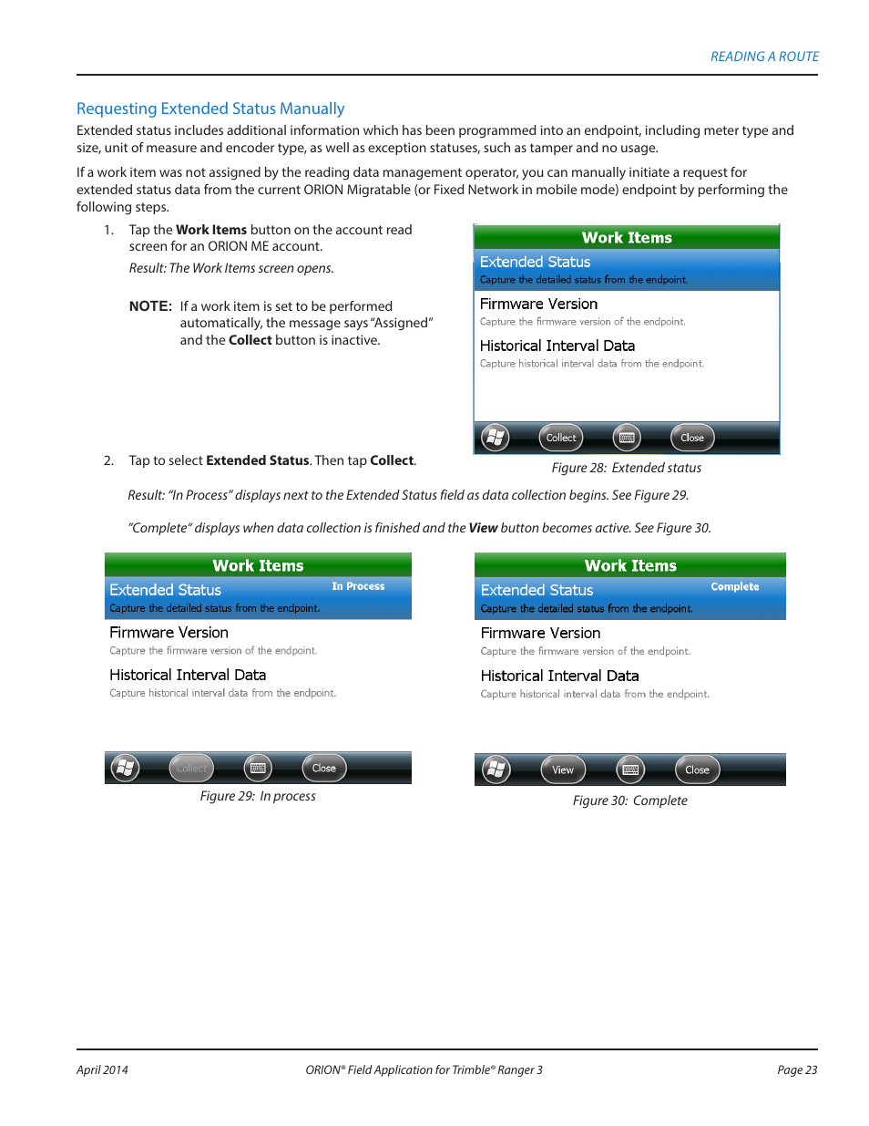 Requesting extended status manually | Badger Meter ORION AMR/AMI Hardware Solutions for Gas Utilities User Manual | Page 23 / 96