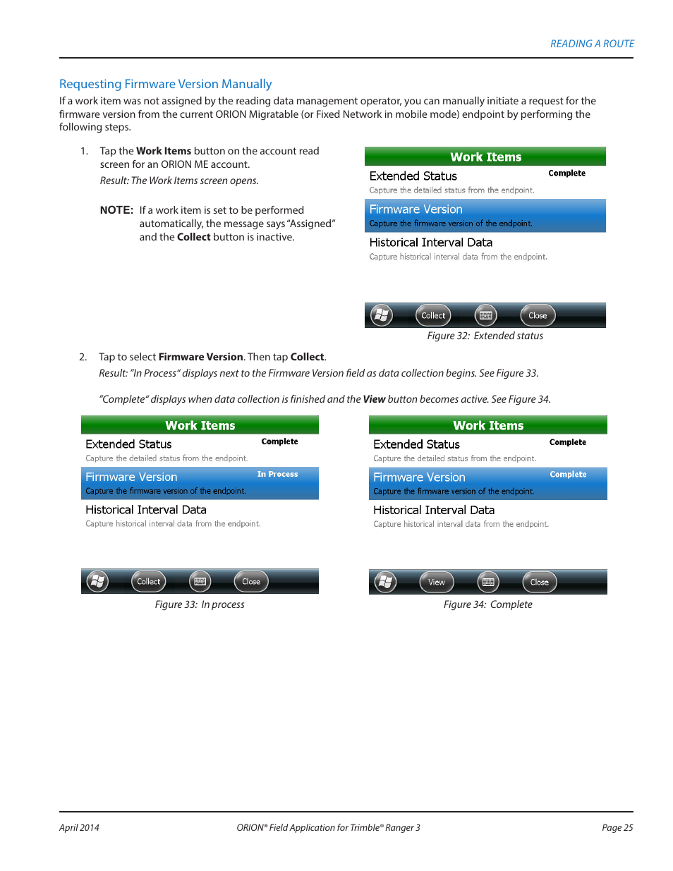 Requesting firmware version manually | Badger Meter ORION AMR/AMI Hardware Solutions for Gas Utilities User Manual | Page 25 / 96