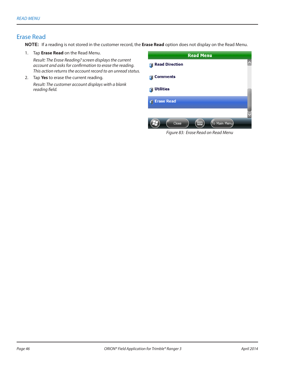 Erase read | Badger Meter ORION AMR/AMI Hardware Solutions for Gas Utilities User Manual | Page 46 / 96