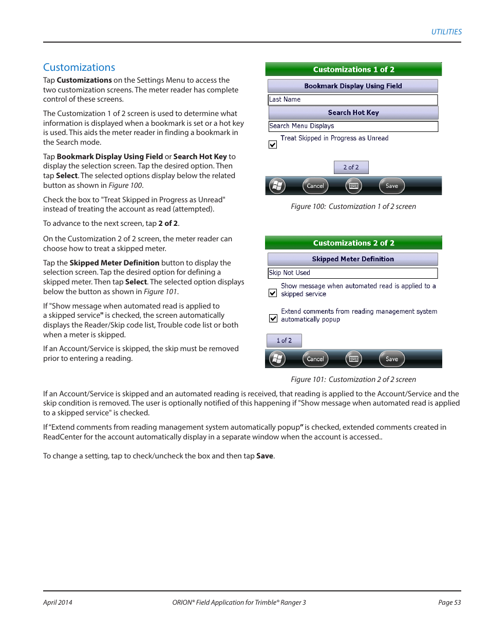 Customizations | Badger Meter ORION AMR/AMI Hardware Solutions for Gas Utilities User Manual | Page 53 / 96
