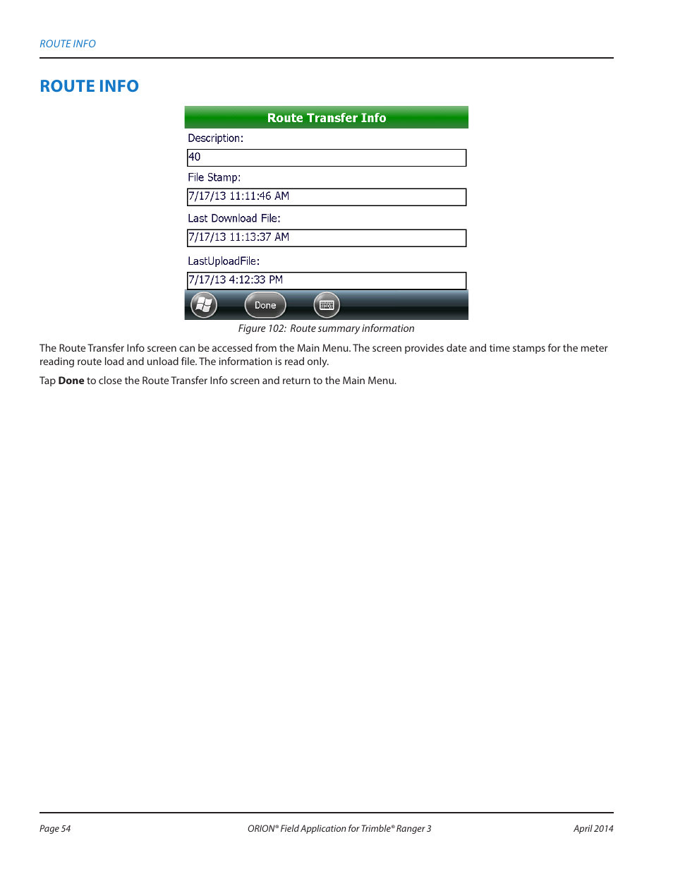 Route info | Badger Meter ORION AMR/AMI Hardware Solutions for Gas Utilities User Manual | Page 54 / 96