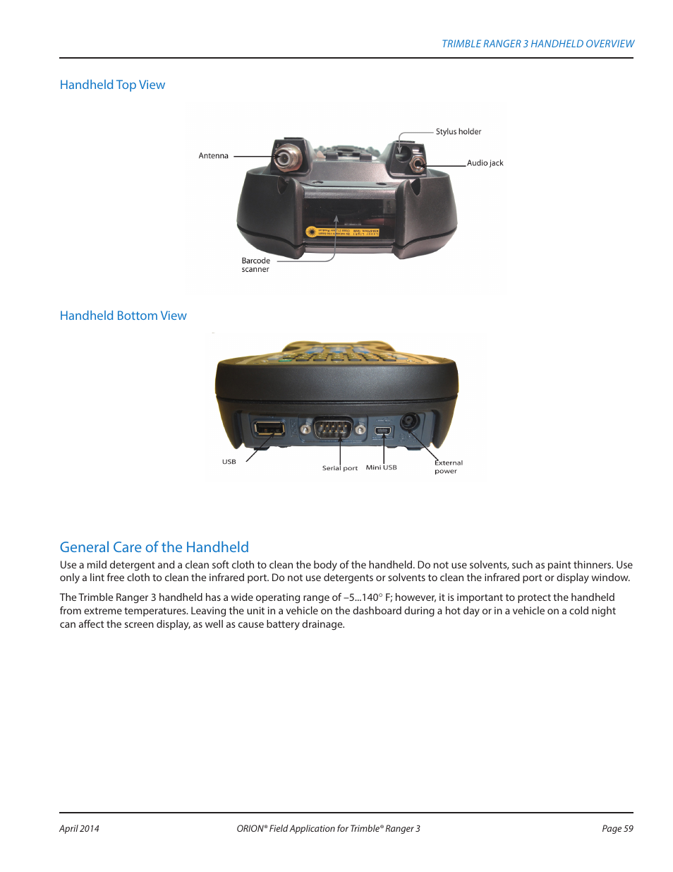 General care of the handheld | Badger Meter ORION AMR/AMI Hardware Solutions for Gas Utilities User Manual | Page 59 / 96