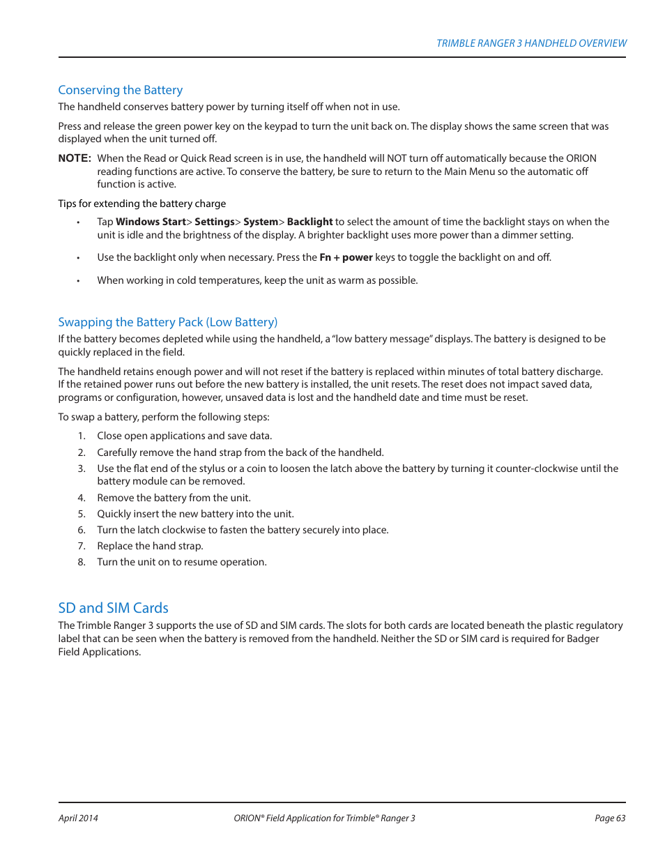 Sd and sim cards | Badger Meter ORION AMR/AMI Hardware Solutions for Gas Utilities User Manual | Page 63 / 96