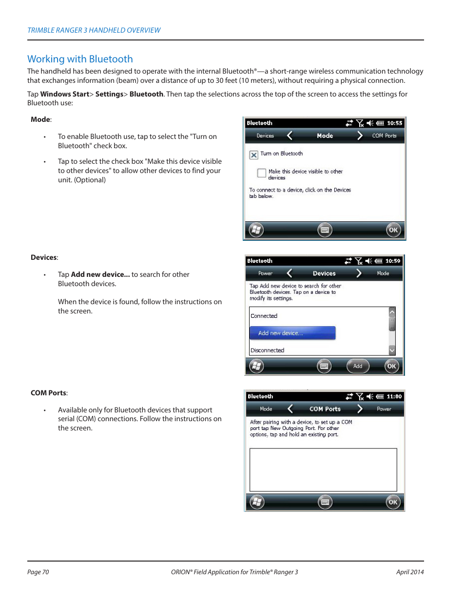 Working with bluetooth | Badger Meter ORION AMR/AMI Hardware Solutions for Gas Utilities User Manual | Page 70 / 96
