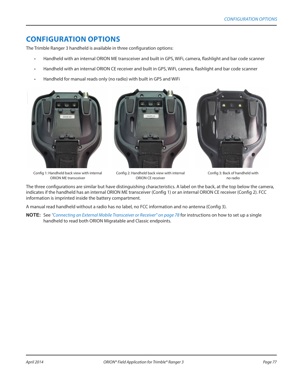 Configuration options, Configuration | Badger Meter ORION AMR/AMI Hardware Solutions for Gas Utilities User Manual | Page 77 / 96