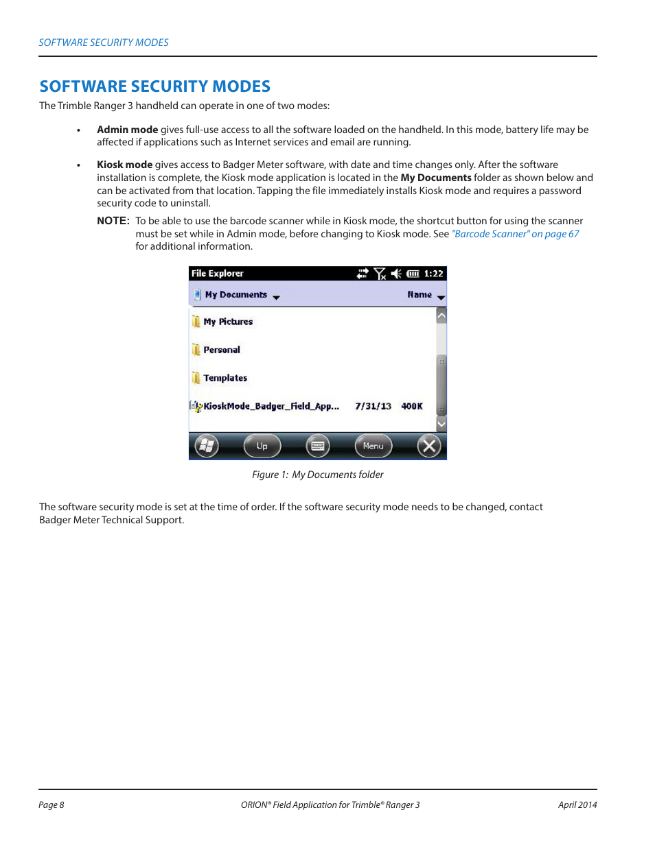 Software security modes | Badger Meter ORION AMR/AMI Hardware Solutions for Gas Utilities User Manual | Page 8 / 96