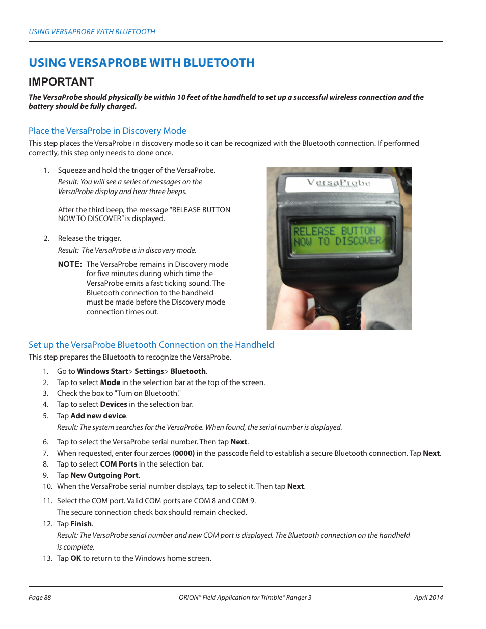 Using versaprobe with bluetooth, Imnootao i | Badger Meter ORION AMR/AMI Hardware Solutions for Gas Utilities User Manual | Page 88 / 96
