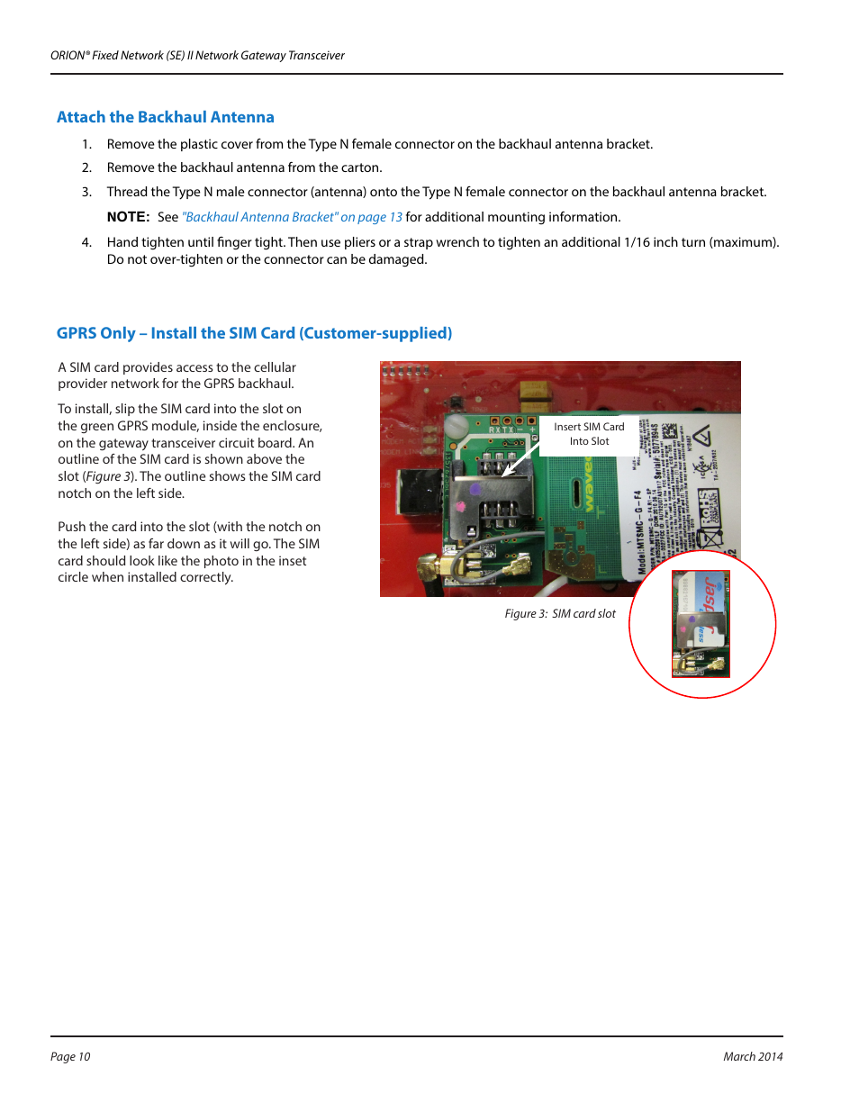 Attach the backhaul antenna | Badger Meter ORION AMR/AMI Hardware Solutions for Gas Utilities User Manual | Page 10 / 48