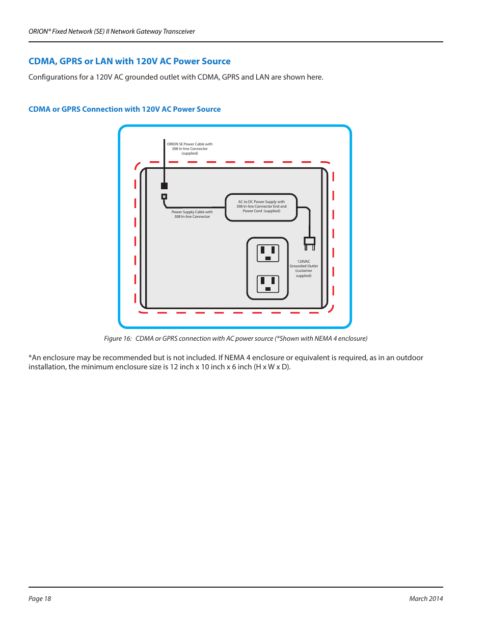 Cdma, gprs or lan with 120v ac power source, Cdmt, gprs or ltn with 120v tc power source | Badger Meter ORION AMR/AMI Hardware Solutions for Gas Utilities User Manual | Page 18 / 48