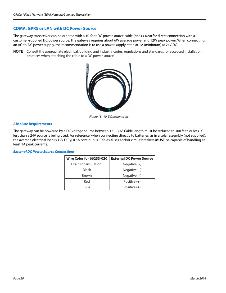 Cdma, gprs or lan with dc power source | Badger Meter ORION AMR/AMI Hardware Solutions for Gas Utilities User Manual | Page 20 / 48