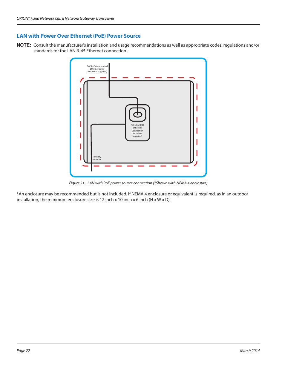Lan with power over ethernet (poe) power source, Ltn with power over ethernet (poe) power source | Badger Meter ORION AMR/AMI Hardware Solutions for Gas Utilities User Manual | Page 22 / 48