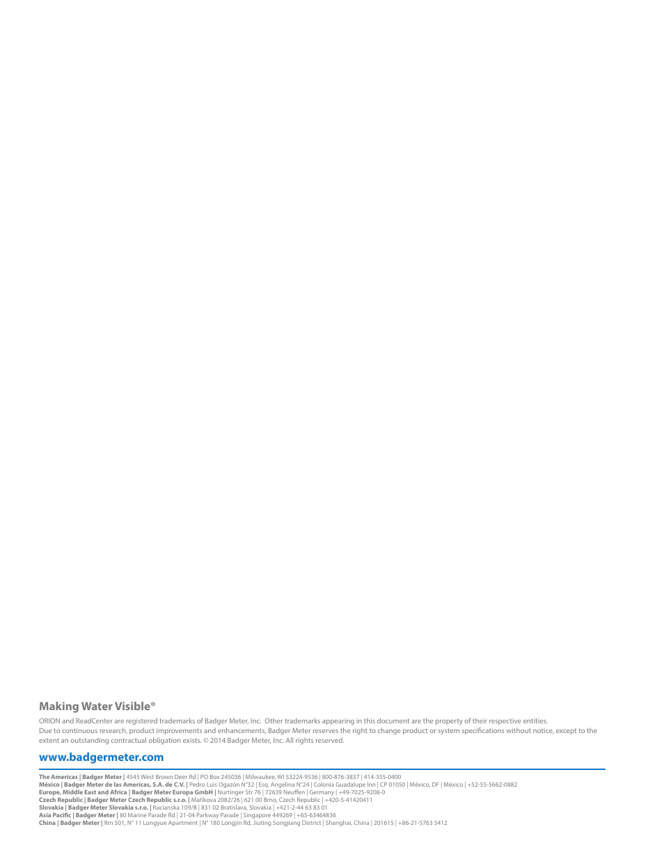 Making water visible | Badger Meter ORION AMR/AMI Hardware Solutions for Gas Utilities User Manual | Page 48 / 48