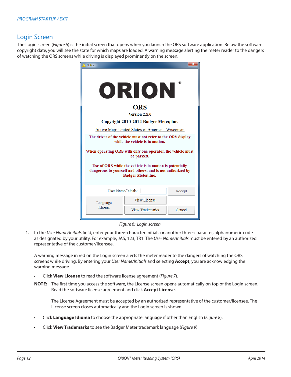 Login screen | Badger Meter ORION AMR/AMI Hardware Solutions for Gas Utilities User Manual | Page 12 / 72
