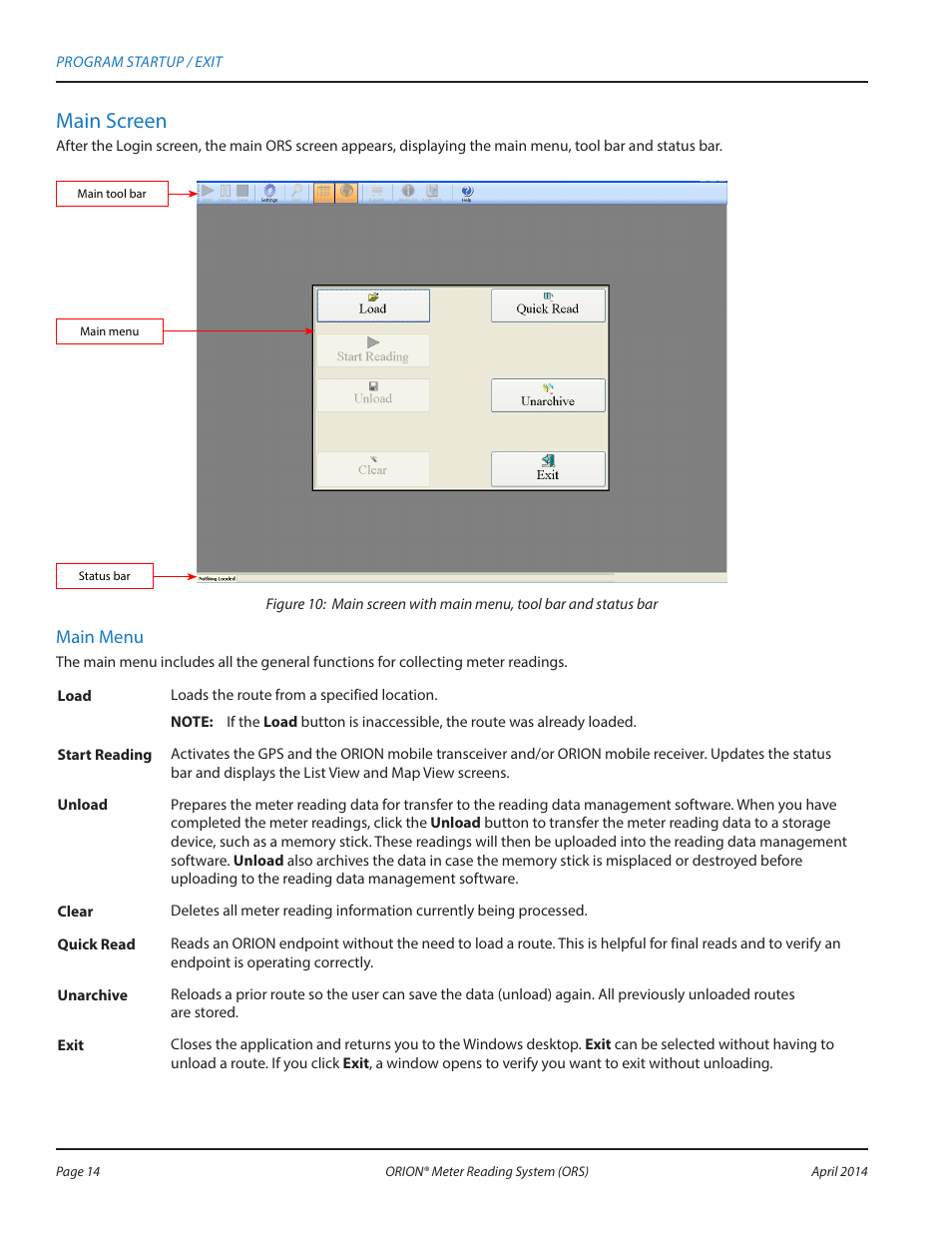 Main screen | Badger Meter ORION AMR/AMI Hardware Solutions for Gas Utilities User Manual | Page 14 / 72